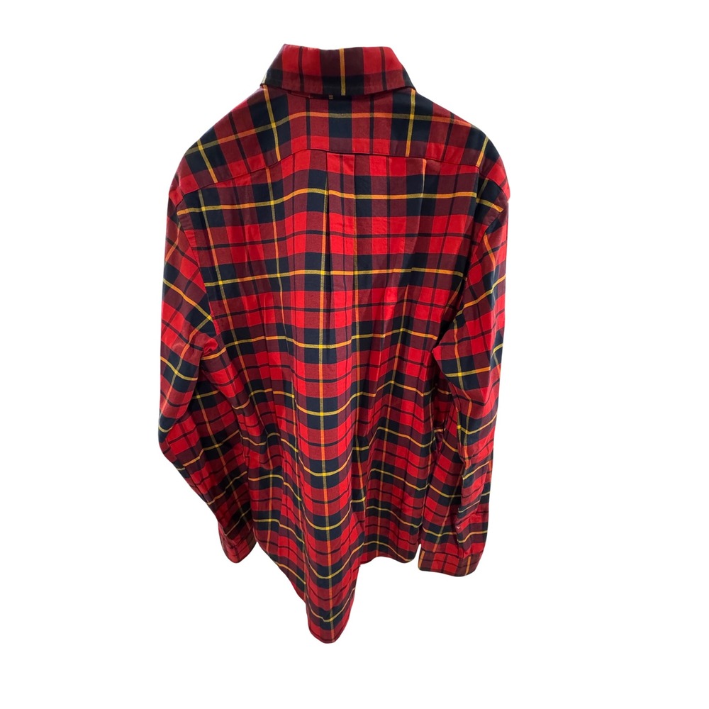 Ralph Lauren Mens Large Red Navy Yellow Plaid Button Down Cotton Shirt L - Picture 3 of 9